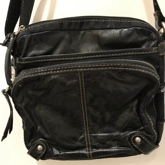 Fossil Black Leather Canvas Crossbody Bag - Picture 5 of 8